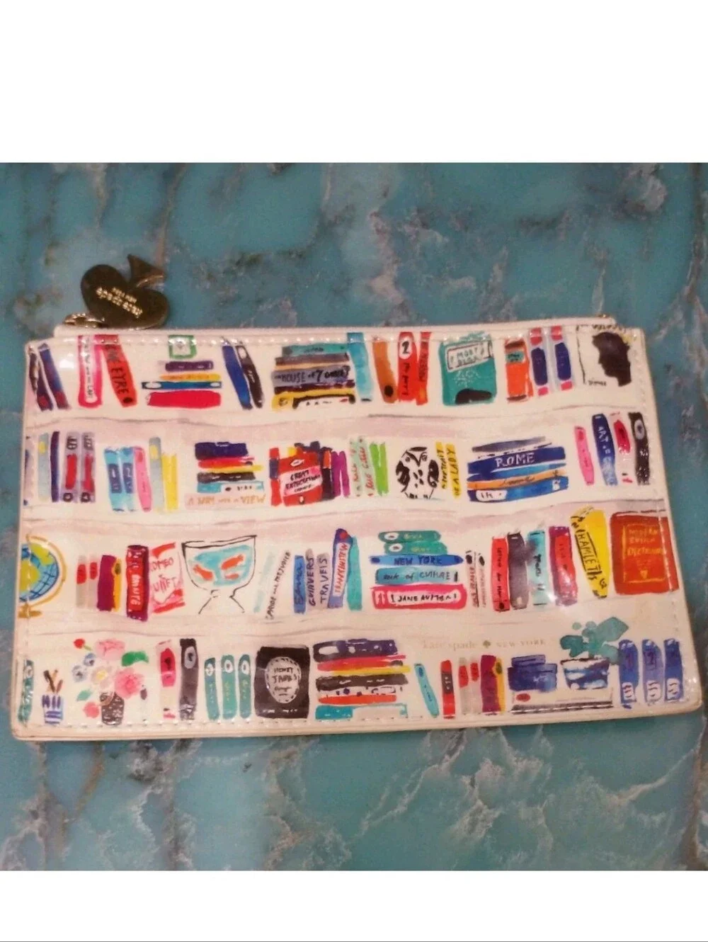 Kate Spade Bella Bookshelf Pencil Pouch Book Print Cosmetic Bag Accessories